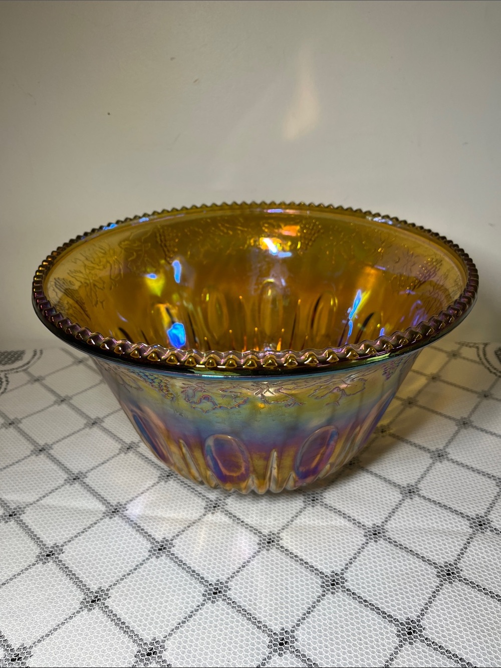 Iridescent Carnival Glass Accent Bowl - Golden Amber
Large